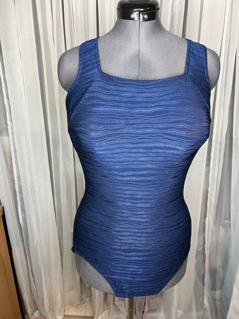Christina one piece swimsuit Vintage textured waves square neck navy